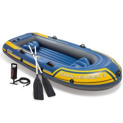 Intex Challenger 3 Set | Bateau gonflable 3 personnes incluant des pagaies et une pompe